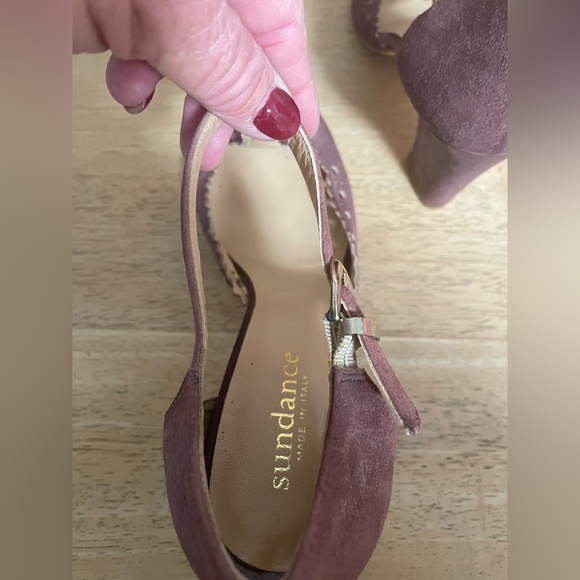 Sundance Women's Muave Suede Mary Jane Block Heels Perforated Detail; size 40 - Picture 6 of 8